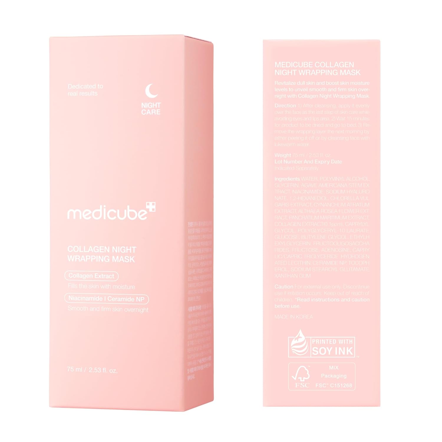Medicube Collagen Overnight Wrapping Peel Off Facial Mask Pack - Elasticity & Hydration Care, Reduces Sagging & Dullness - Hydrolyzed Collagen For Glowing Skin - Korean Skin Care, 2.53 fl.oz - Dermalove